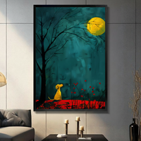 Moonlit Yellow Dog Teal Forest Canvas Art Wall Art