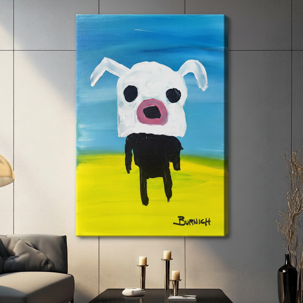 Burnich White Dog Outsider Art Canvas Print Wall Art