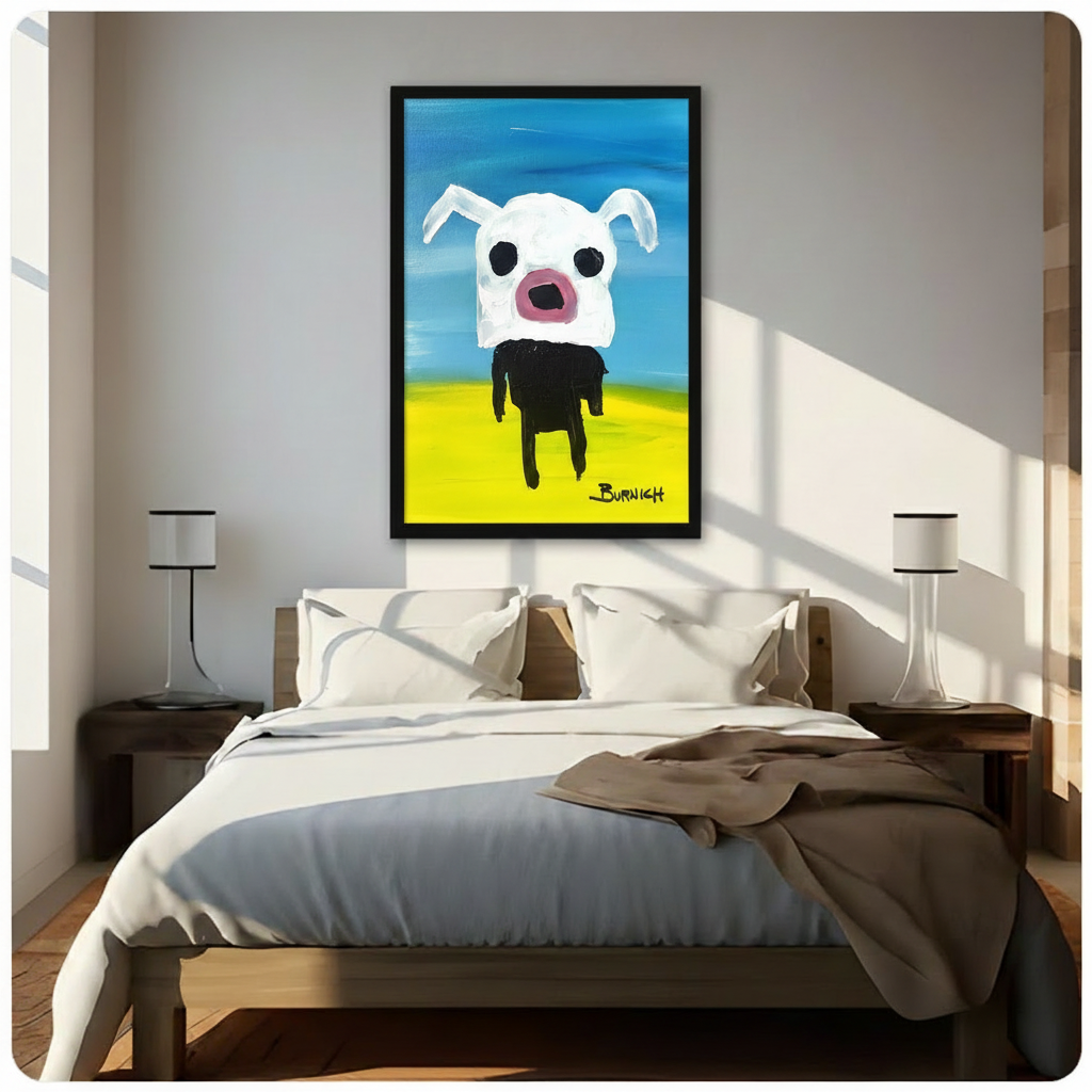 Burnich White Dog Outsider Art Canvas Print Wall Art