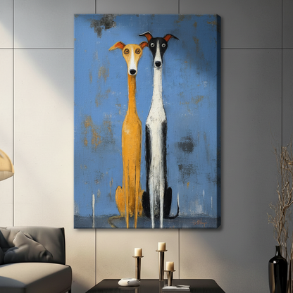Whimsical Greyhound Duo Folk Art Canvas Print