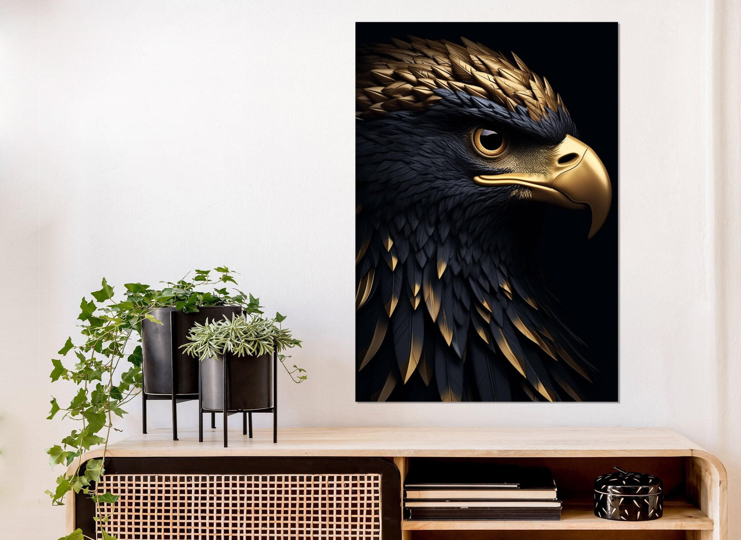 Gold Feathers Canvas Print – Abstract Eagle Art | Framed & Ready to Hang
