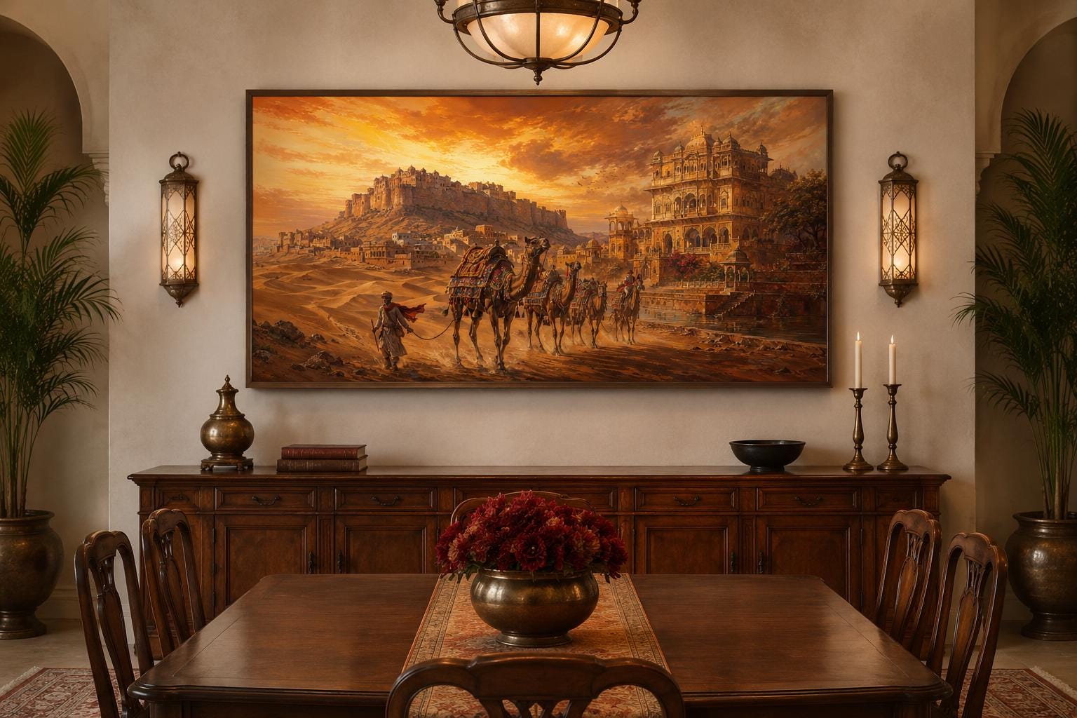 Indian Camel Caravan Painting | Rajasthan Wall Art - Desert Landscape Canvas Print
