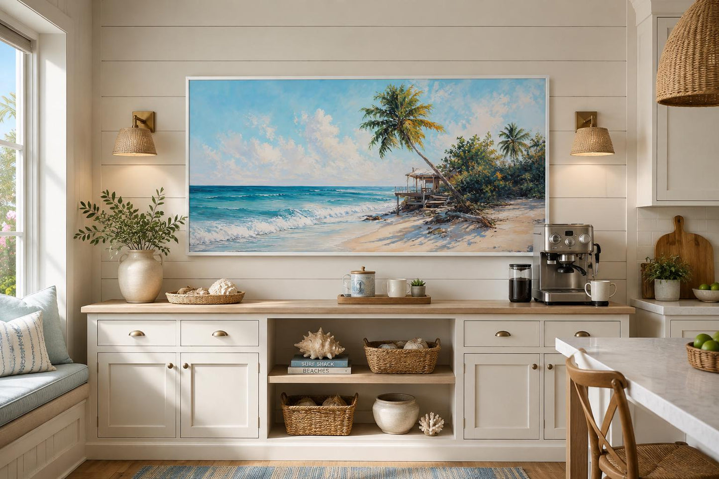 Tropical Beach with Palm Trees and Turquoise Waves, Coastal Wall Art