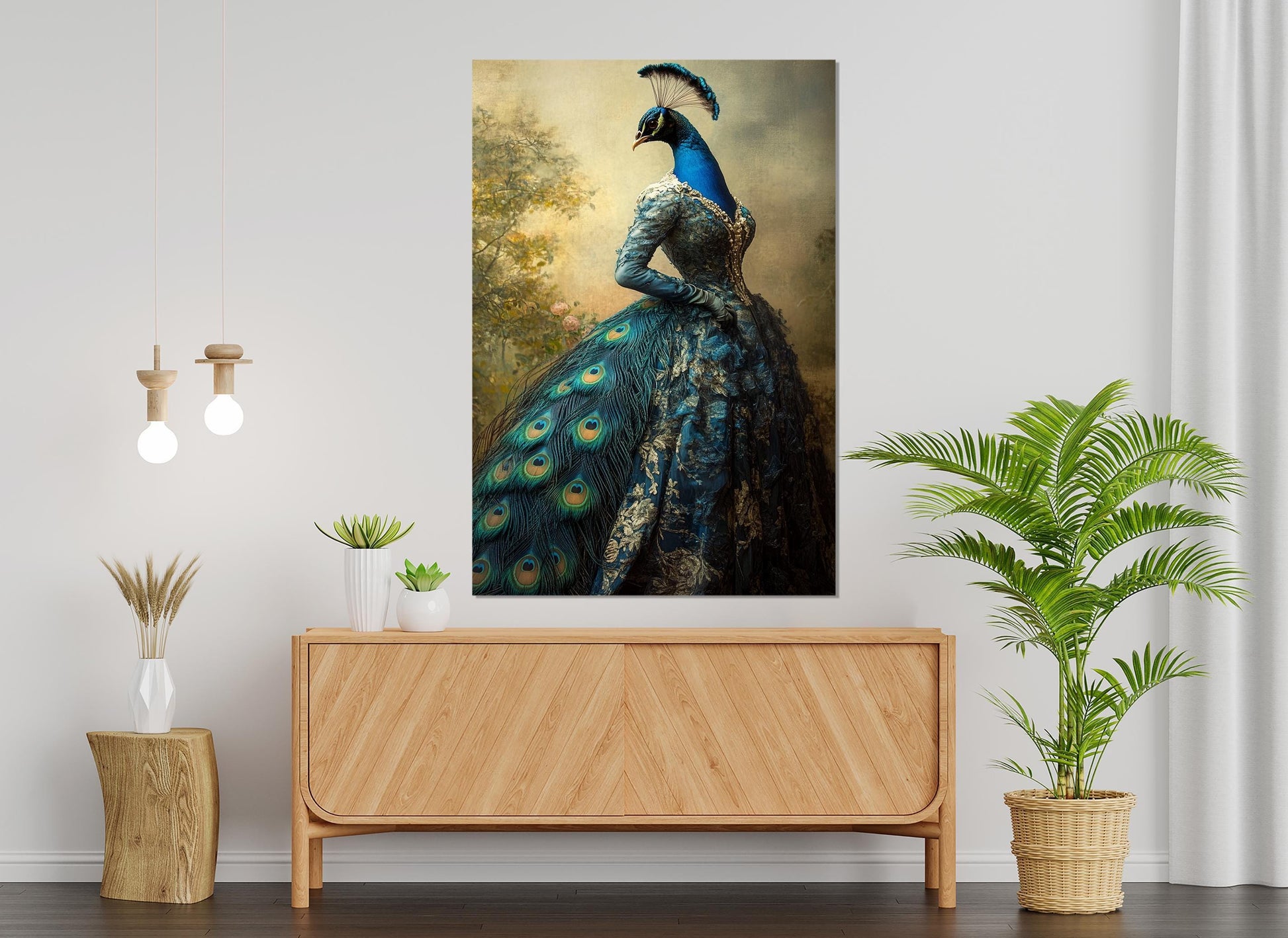 Abstract Lady Peacock Canvas Print, Elegant Peacock Wall Art, Peacock Poster, Vintage Peacock Wall Art, Framed & Ready t