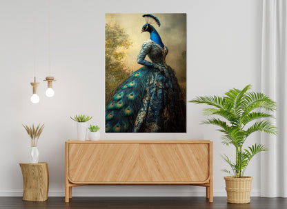 Abstract Lady Peacock Canvas Print, Elegant Peacock Wall Art, Peacock Poster, Vintage Peacock Wall Art, Framed & Ready t