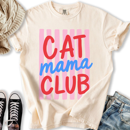 Stripe Cat Mama Club Relaxed Tee
