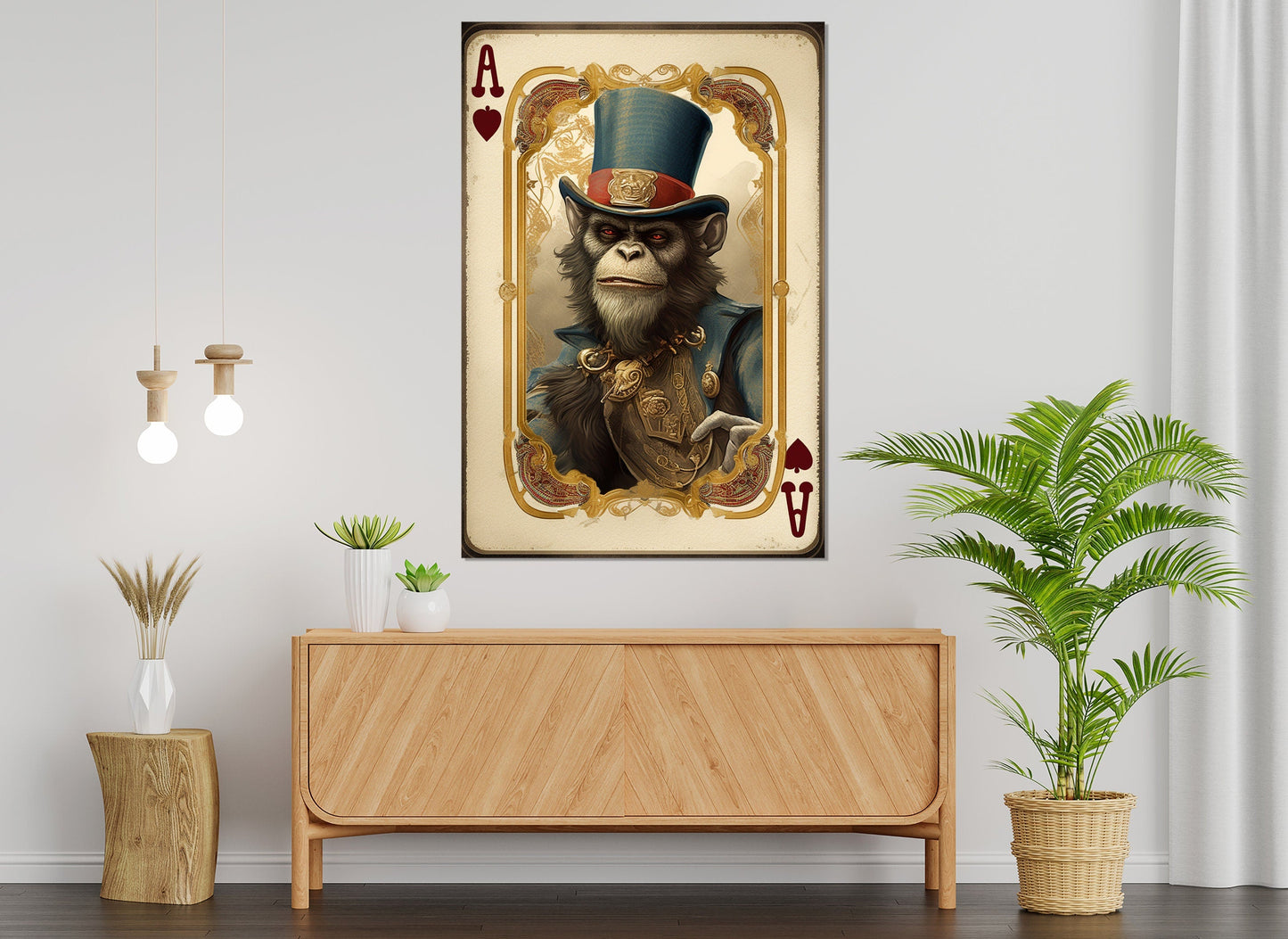 Ace of Spades with Monkey Canvas Print, Poker Wall Art, Card Player Gift, Framed and Ready to Hang
