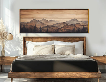Mountains Wall Art - Soft Tones Mountains Painting on Wooden Canvas Print | Ready to Hang