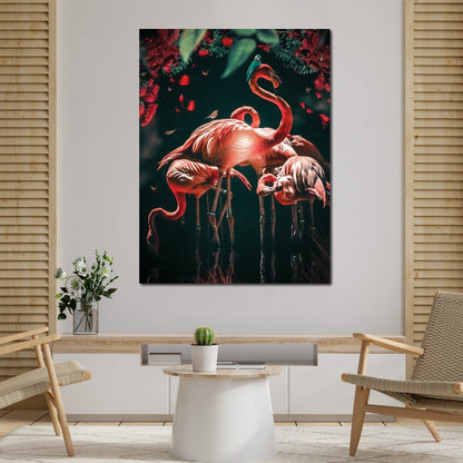 Glowing Flamingo Canvas Wall Art