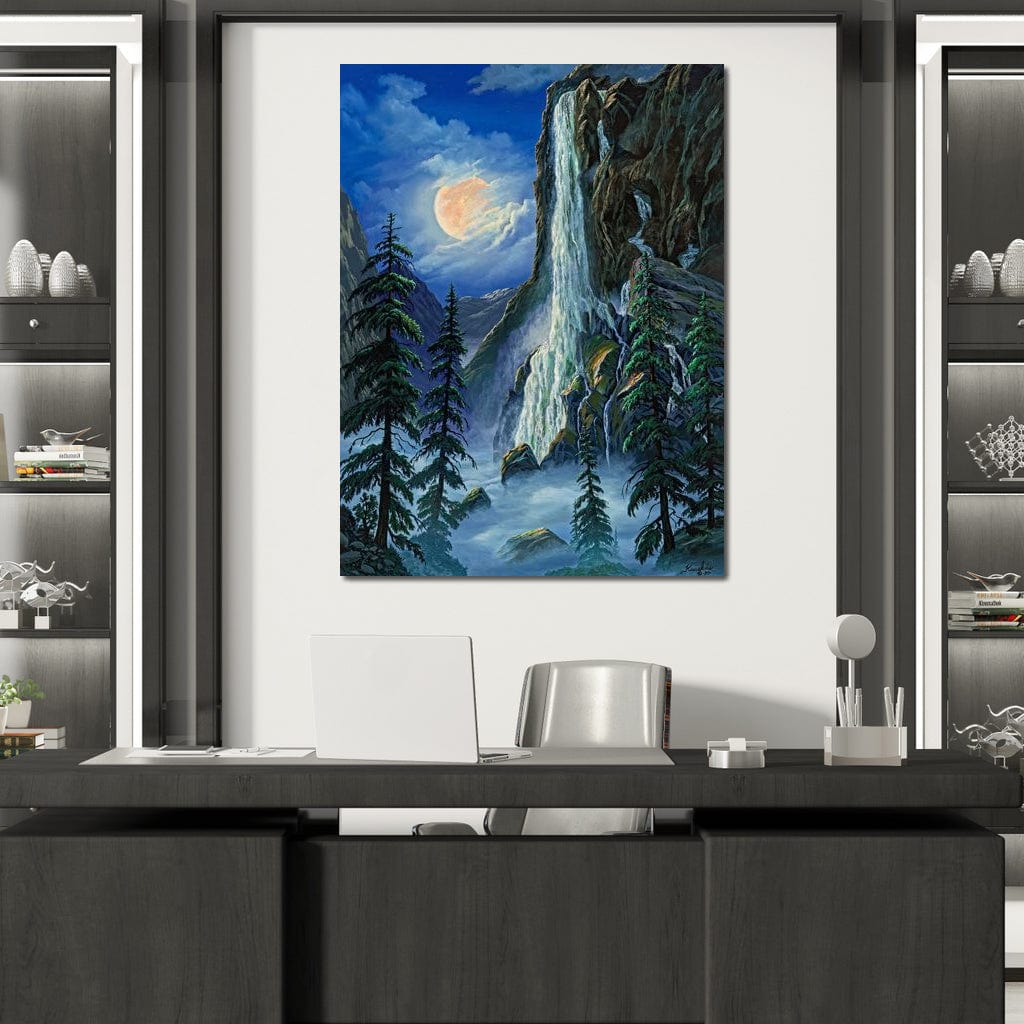 Moonlight Waterfall Canvas Wall Art