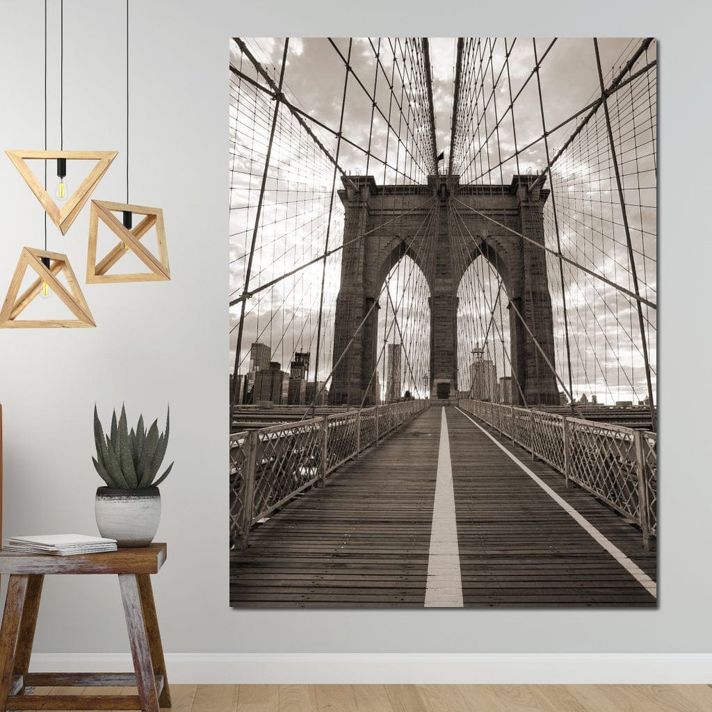 Brooklyn Bridge in Black & White Canvas Wall Art