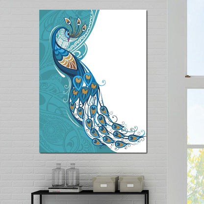 Peacock on Turquoise & White Background Canvas Wall Art