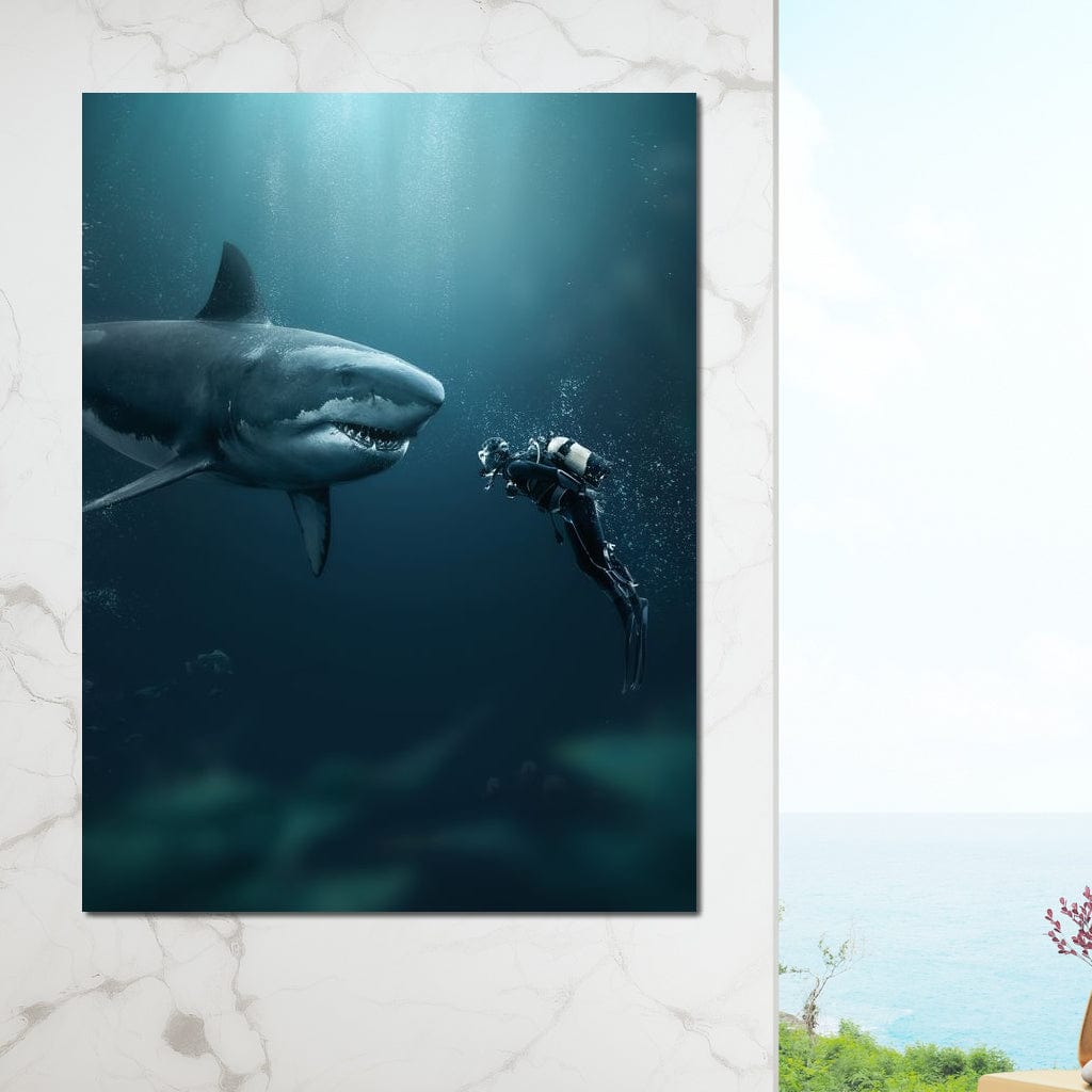 Shark Meets Diver Canvas Wall Art