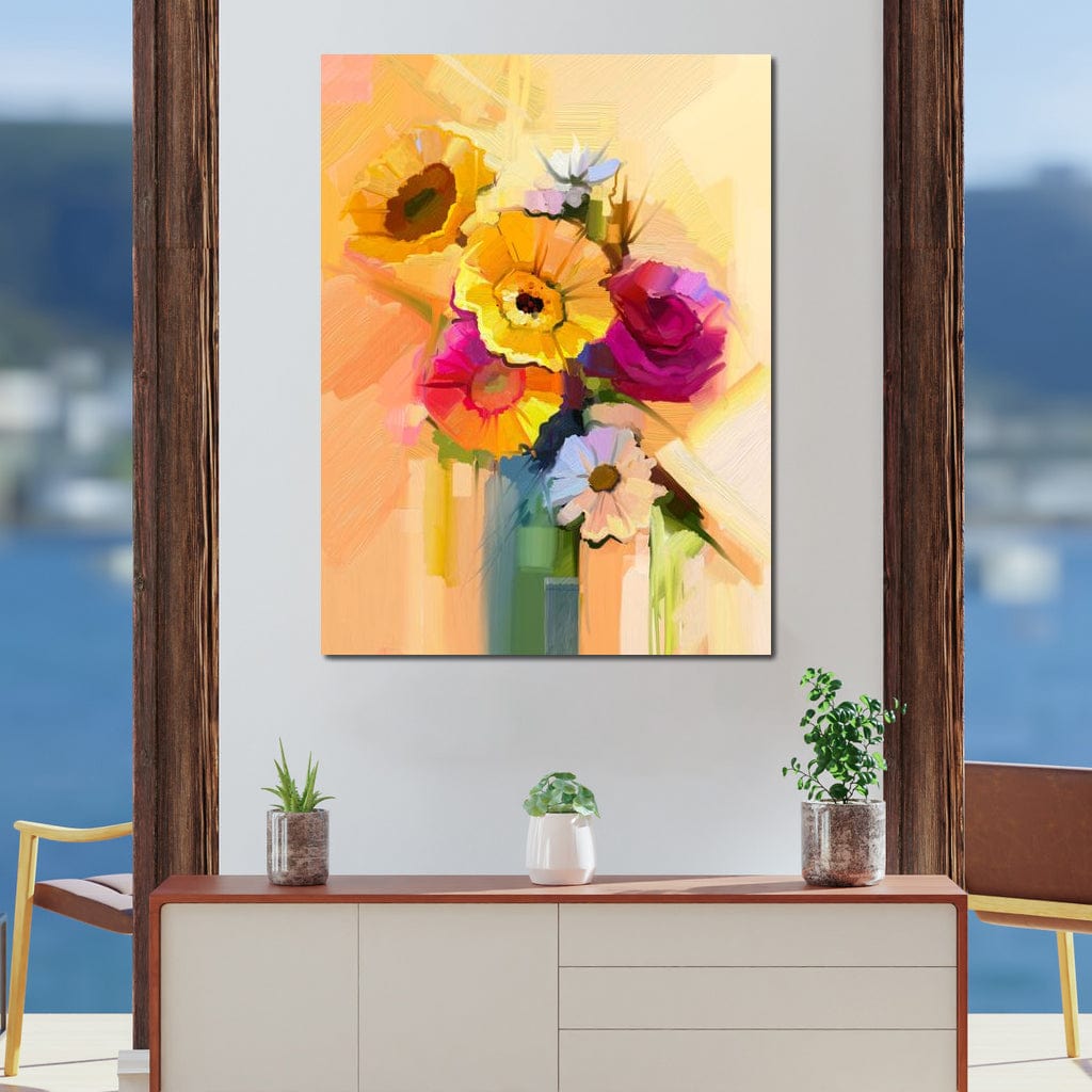 White Yellow & Red Flower Bouquet Canvas Wall Art