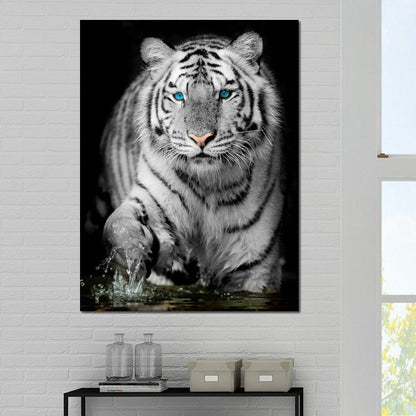 Blue Eyed Snow Tiger Canvas Wall Art