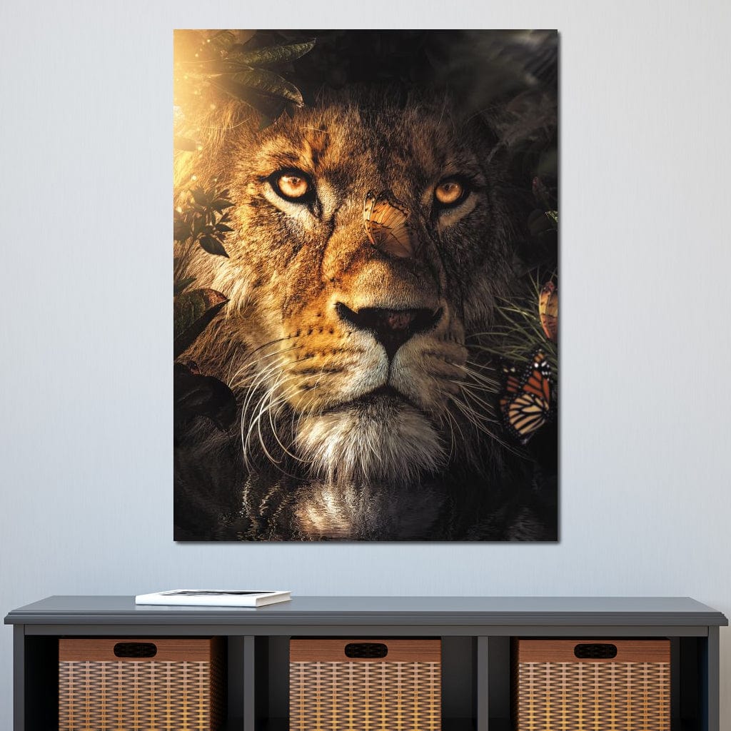 Lion Hiding Canvas Wall Art