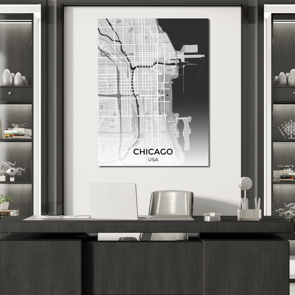 Map of Chicago, USA Canvas Wall Art