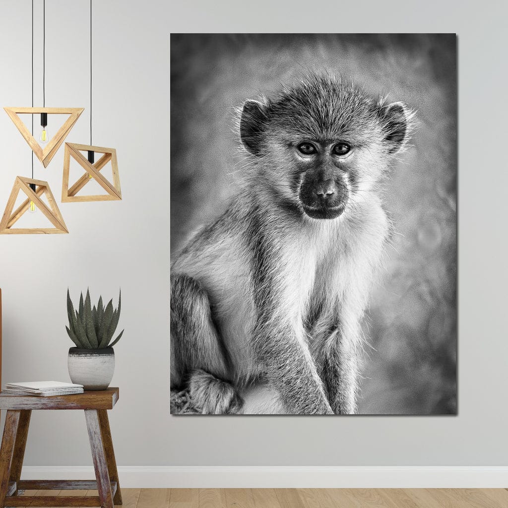 Monkey in Black & White Canvas Wall Art