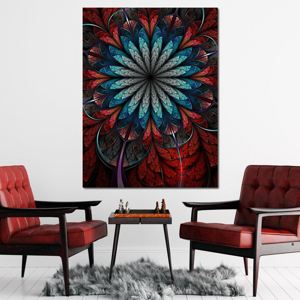 Red Shade Fractal Flower Canvas Wall Art