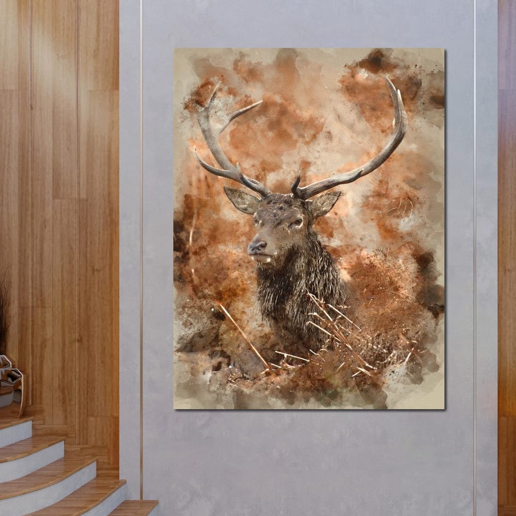 Red Deer Stag on Brown Background Canvas Wall Art