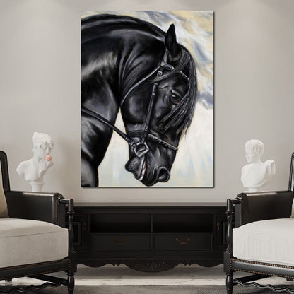 Black Friesian Horse Canvas Wall Art