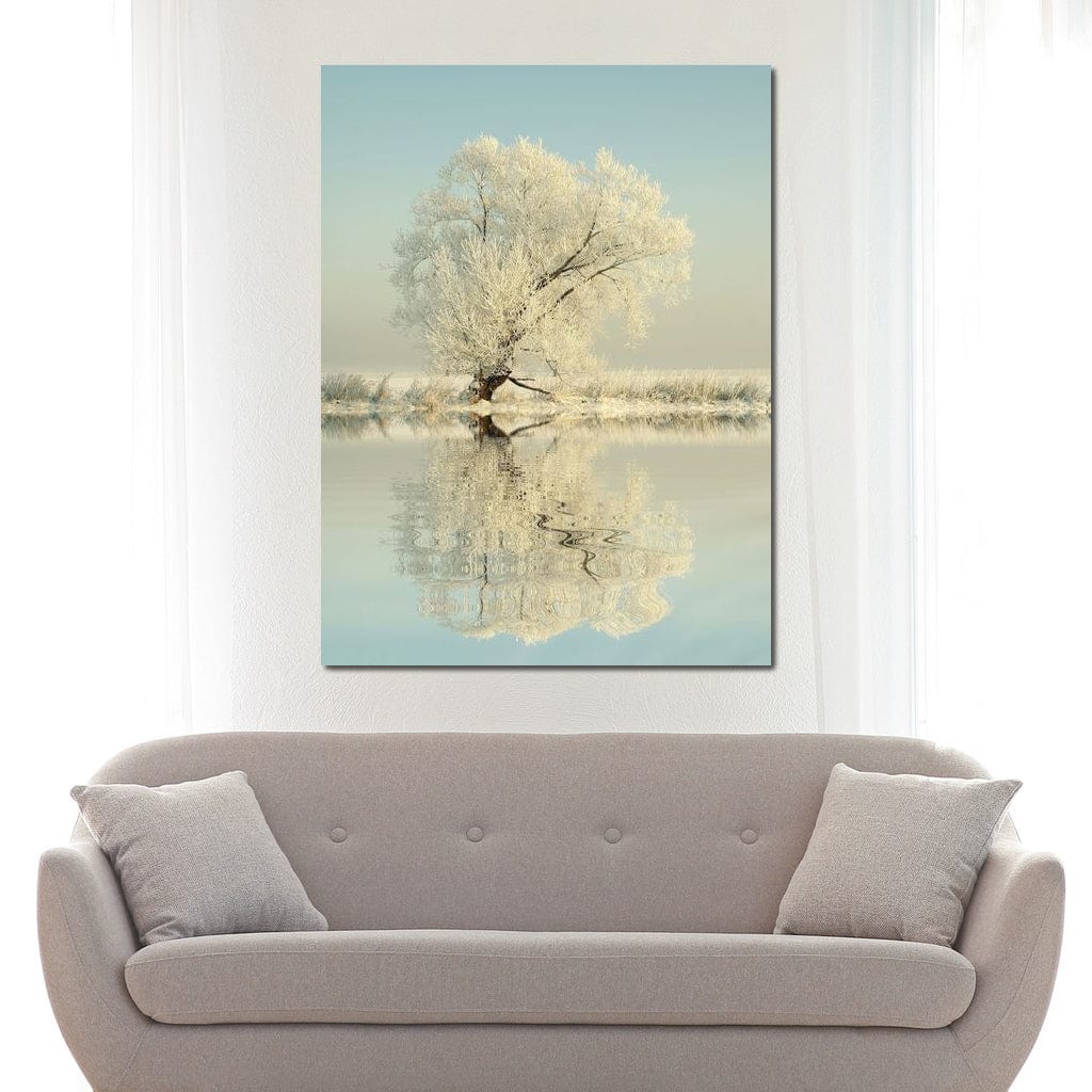 Winter Tree by the Lake Canvas Wall Art