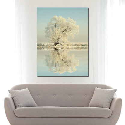 Winter Tree by the Lake Canvas Wall Art