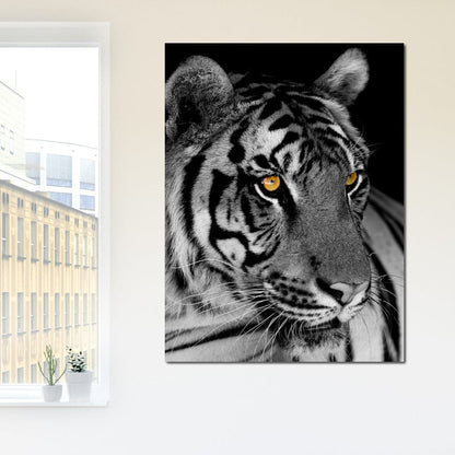 Black and White Tiger with Yellow Eyes Canvas Wall Art