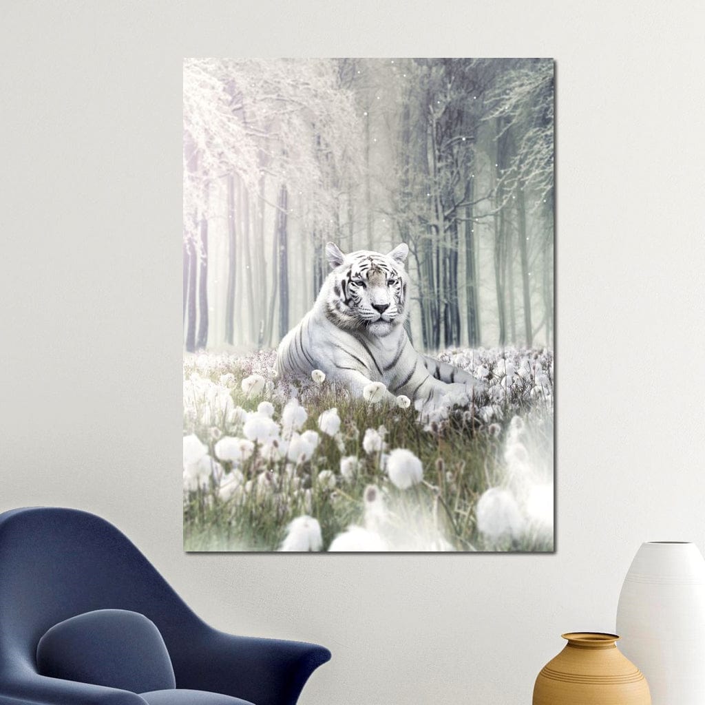 White Tiger Flowers Canvas Wall Art