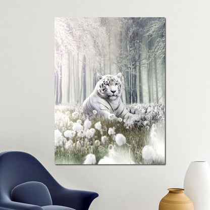 White Tiger Flowers Canvas Wall Art