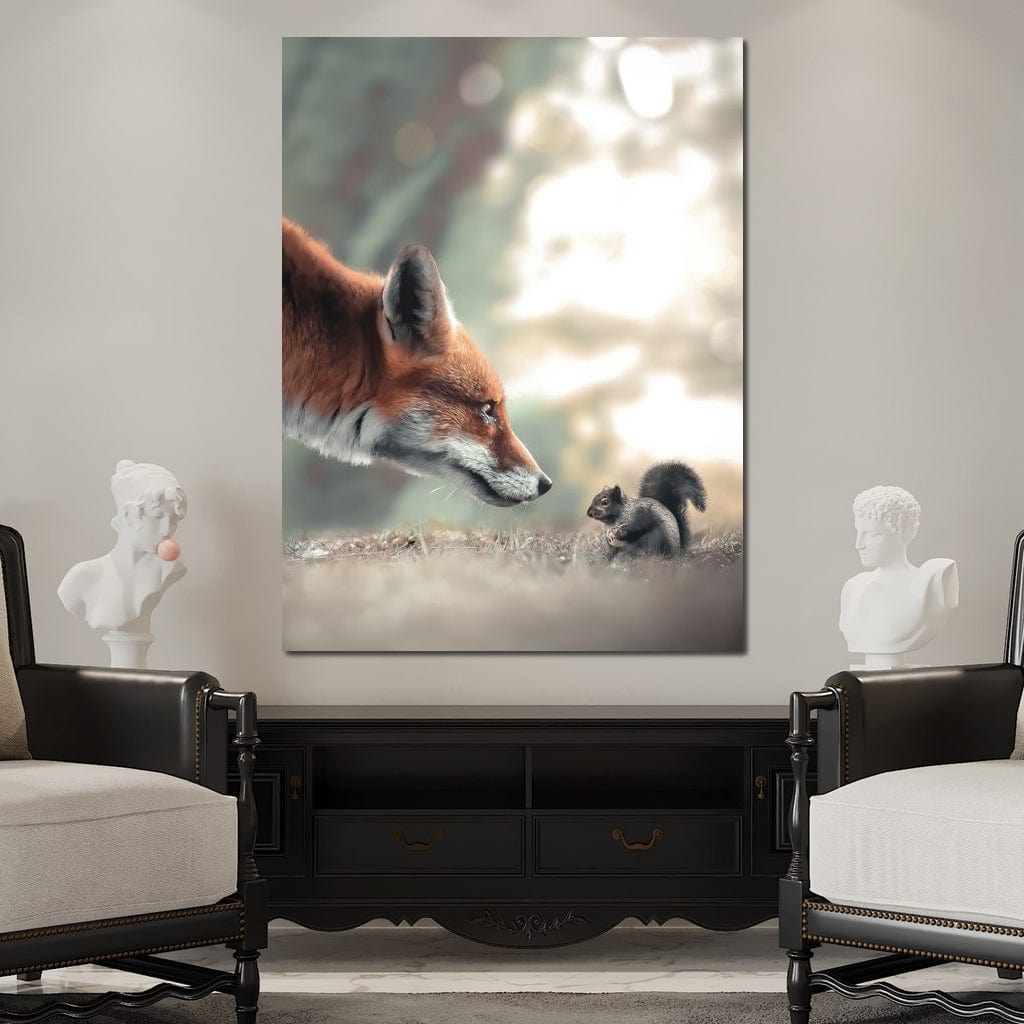 Fox Meets Squirrel Canvas Wall Art