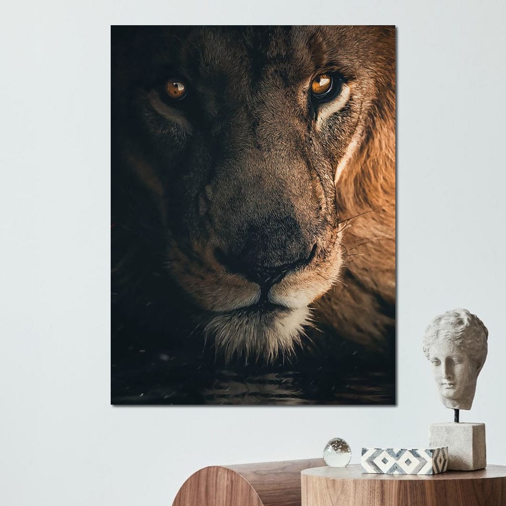 Lion Portrait Water Canvas Wall Art