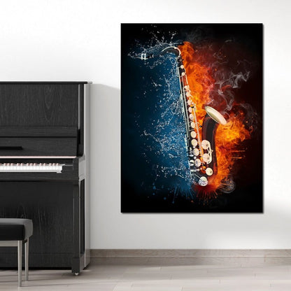 Fire & Water Saxophone Canvas Wall Art
