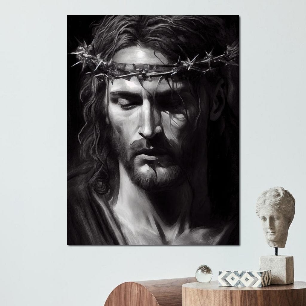 Black & White Jesus Portrait Canvas Wall Art