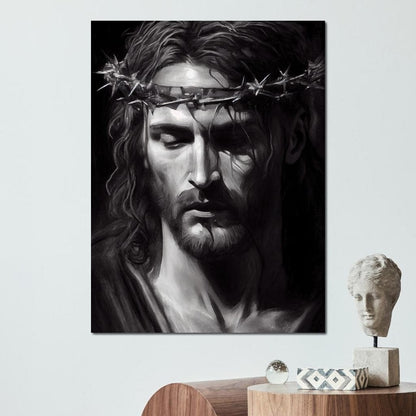 Black & White Jesus Portrait Canvas Wall Art