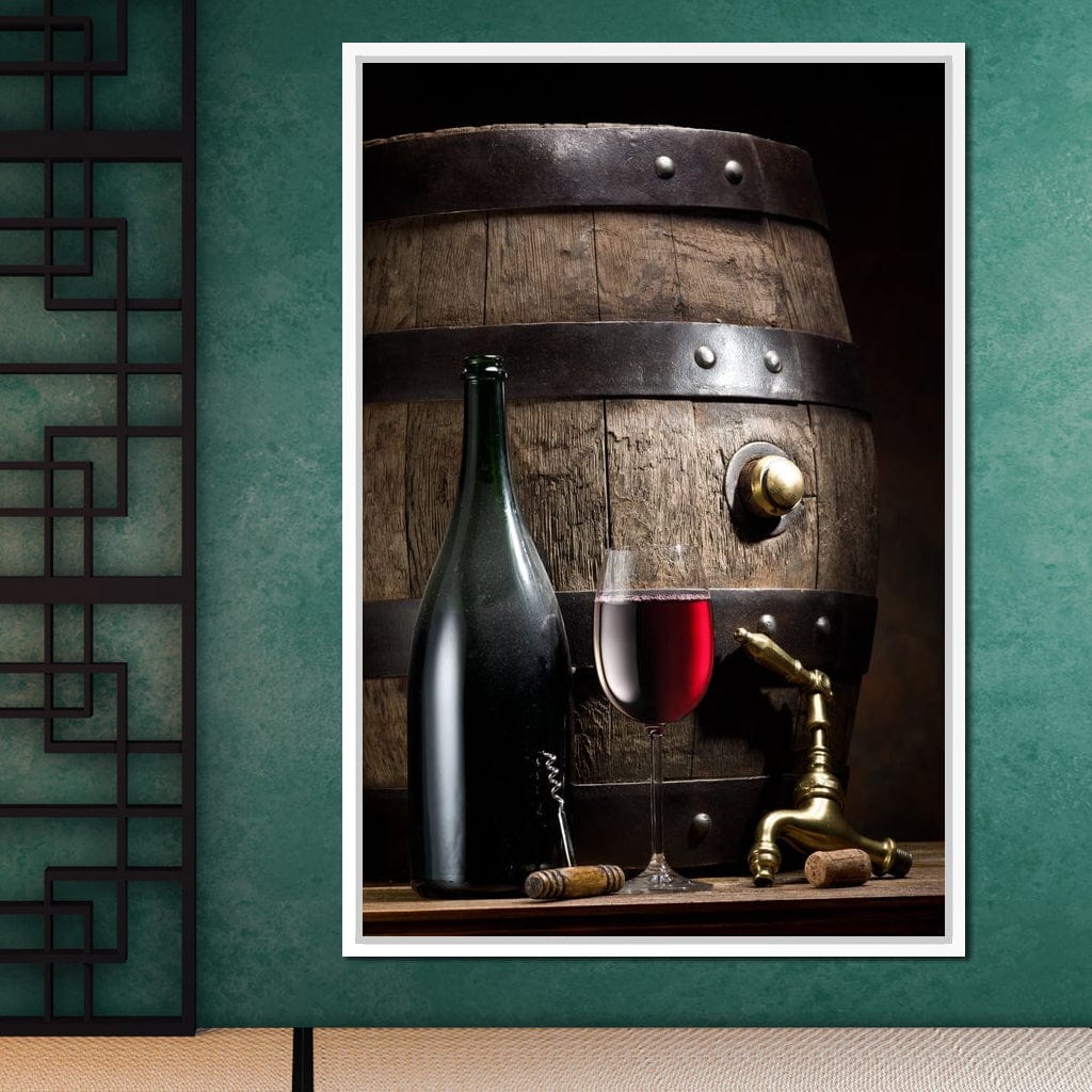 Wine Bottle and Barrel Canvas Wall Art