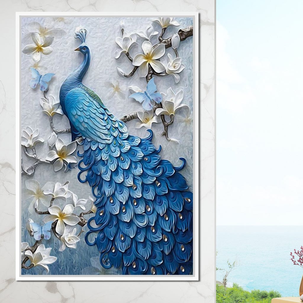 Blue Peacock Flower 1 panel Left Canvas Wall Art