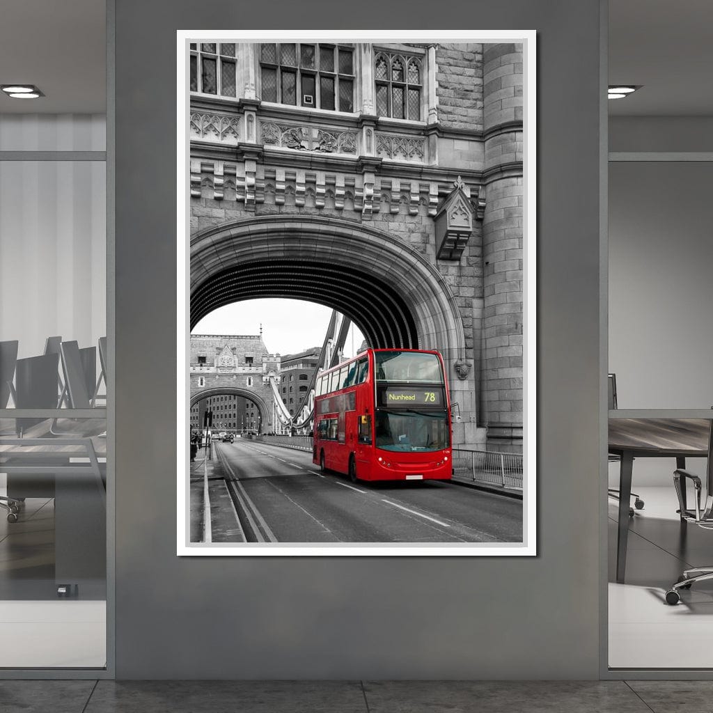 Red Bus Passing on the Tower Bridge Canvas Wall Art