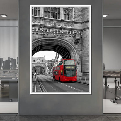 Red Bus Passing on the Tower Bridge Canvas Wall Art