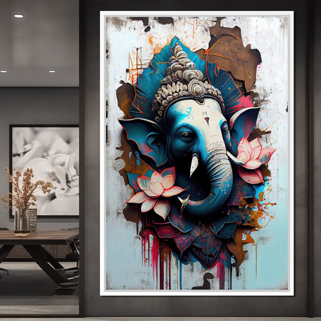 Blue Ganesh Portrait Canvas Wall Art