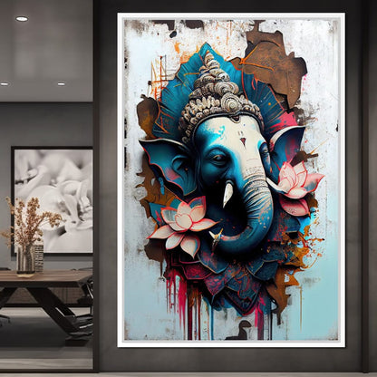 Blue Ganesh Portrait Canvas Wall Art