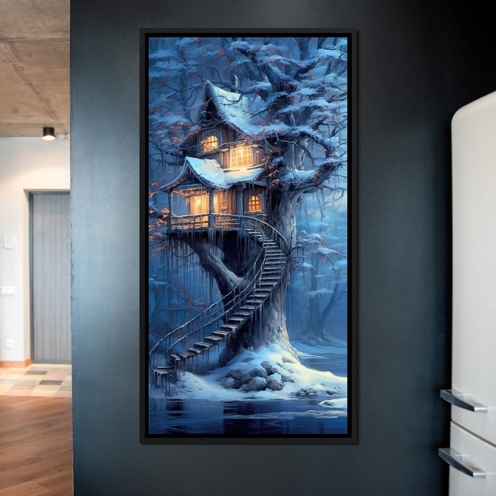 Winter Tree House Canvas Wall Art