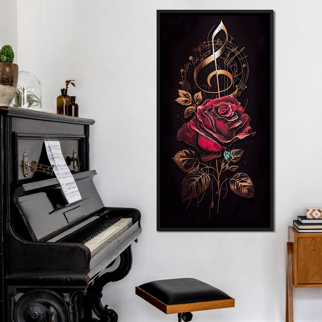 Red Rose & Musical Notes Canvas Wall Art