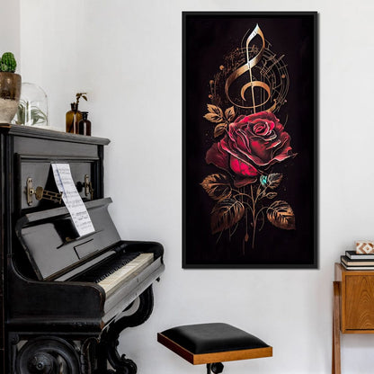 Red Rose & Musical Notes Canvas Wall Art
