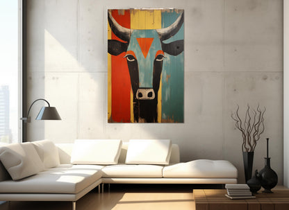 Abstract Cow Canvas Art – Egyptian Style Wall Decor | Framed & Ready to Hang