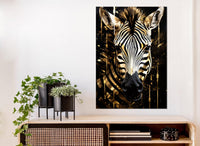 Zebra Canvas Print – Abstract Black Gold Art | Framed Vertical Portrait