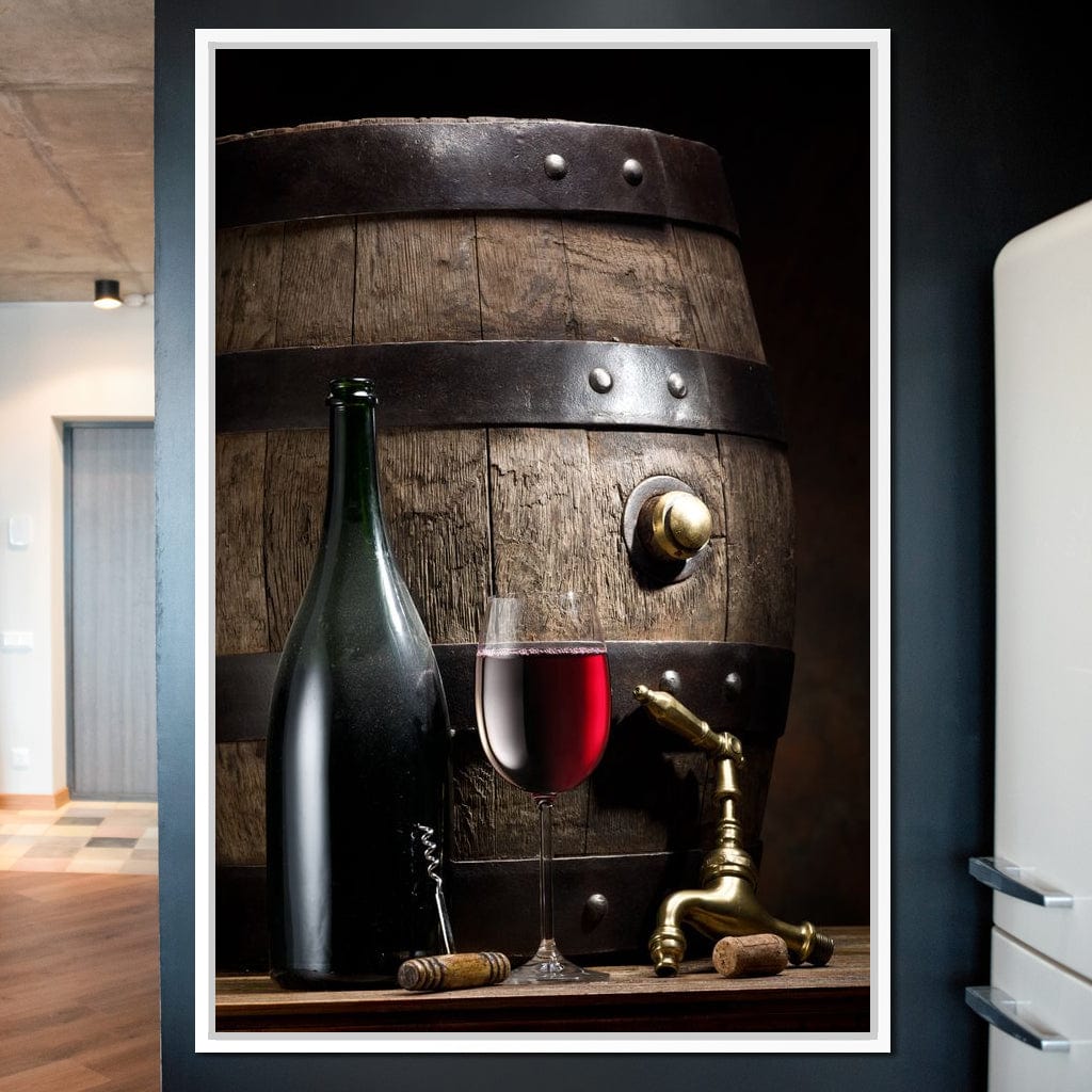 Wine Bottle and Barrel Canvas Wall Art