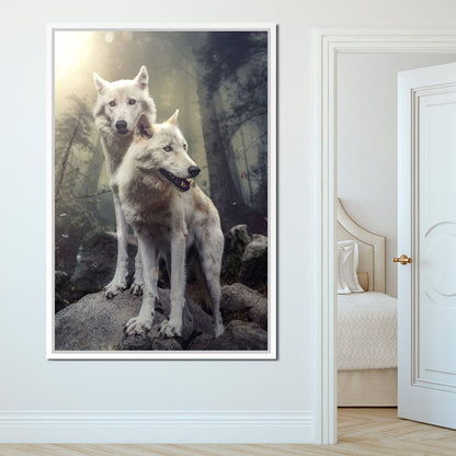 Double Wolves Canvas Wall Art