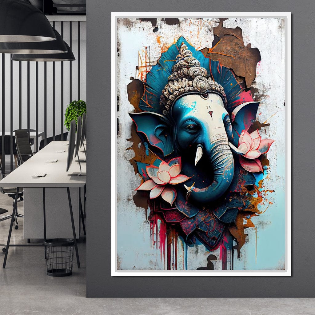 Blue Ganesh Portrait Canvas Wall Art