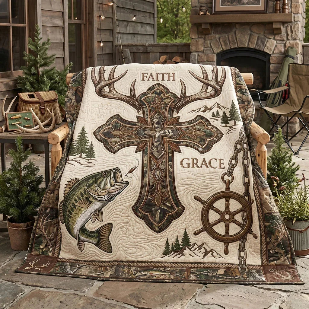 Faith And Grace Fishing Cross Quilt Blanket